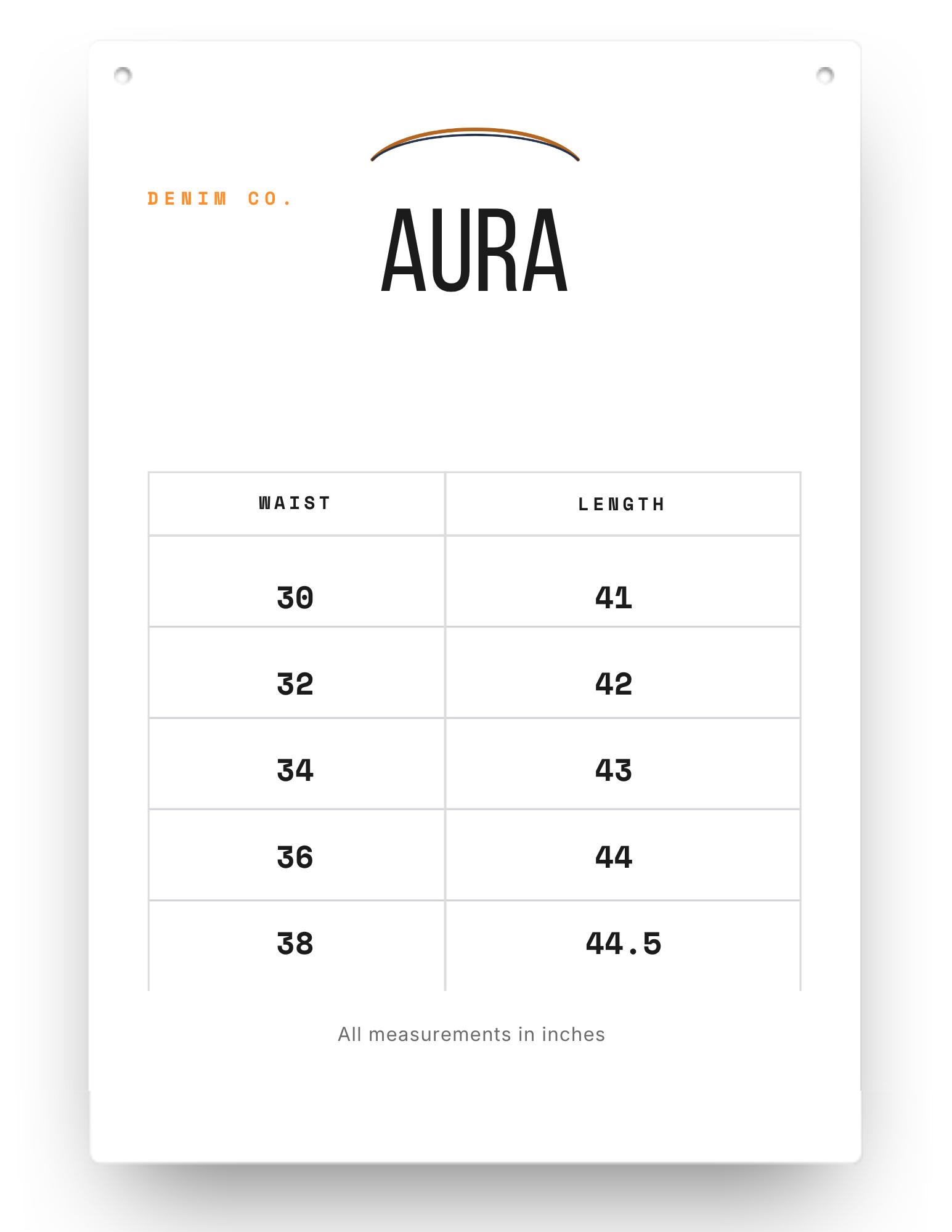 Aura Pants Length Size Chart