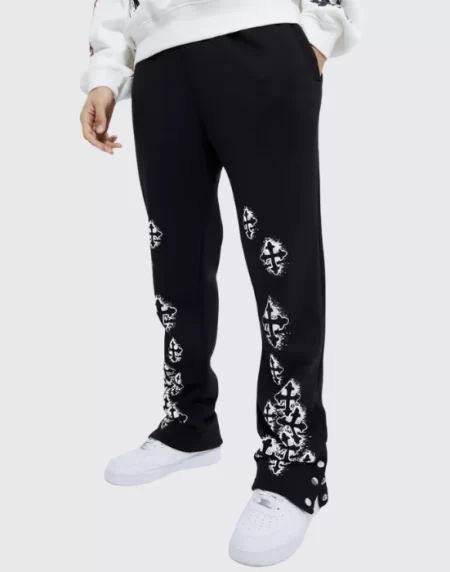 BohooMan Tall Cross Badge Graphic Popper Hem Jogger In Pakistan - Black color