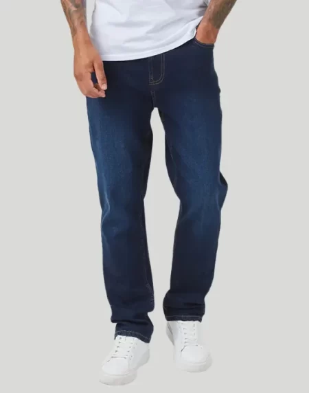 Straight Leg Denim Jeans - Dark Blue Wash